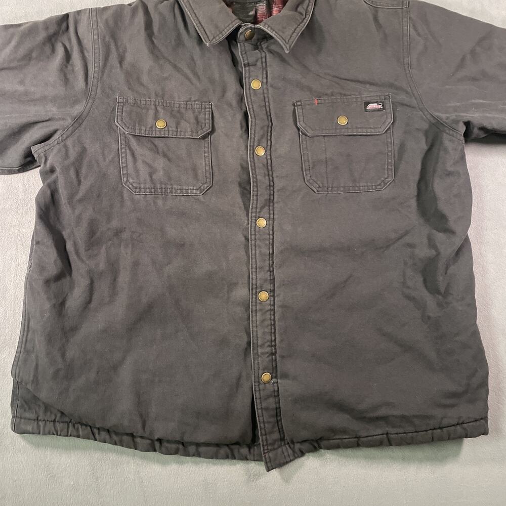 Dickies Work Jacket Mens 2XL Black Canvas Flannel Lined Snap Button Workwear - Picture 2 of 11